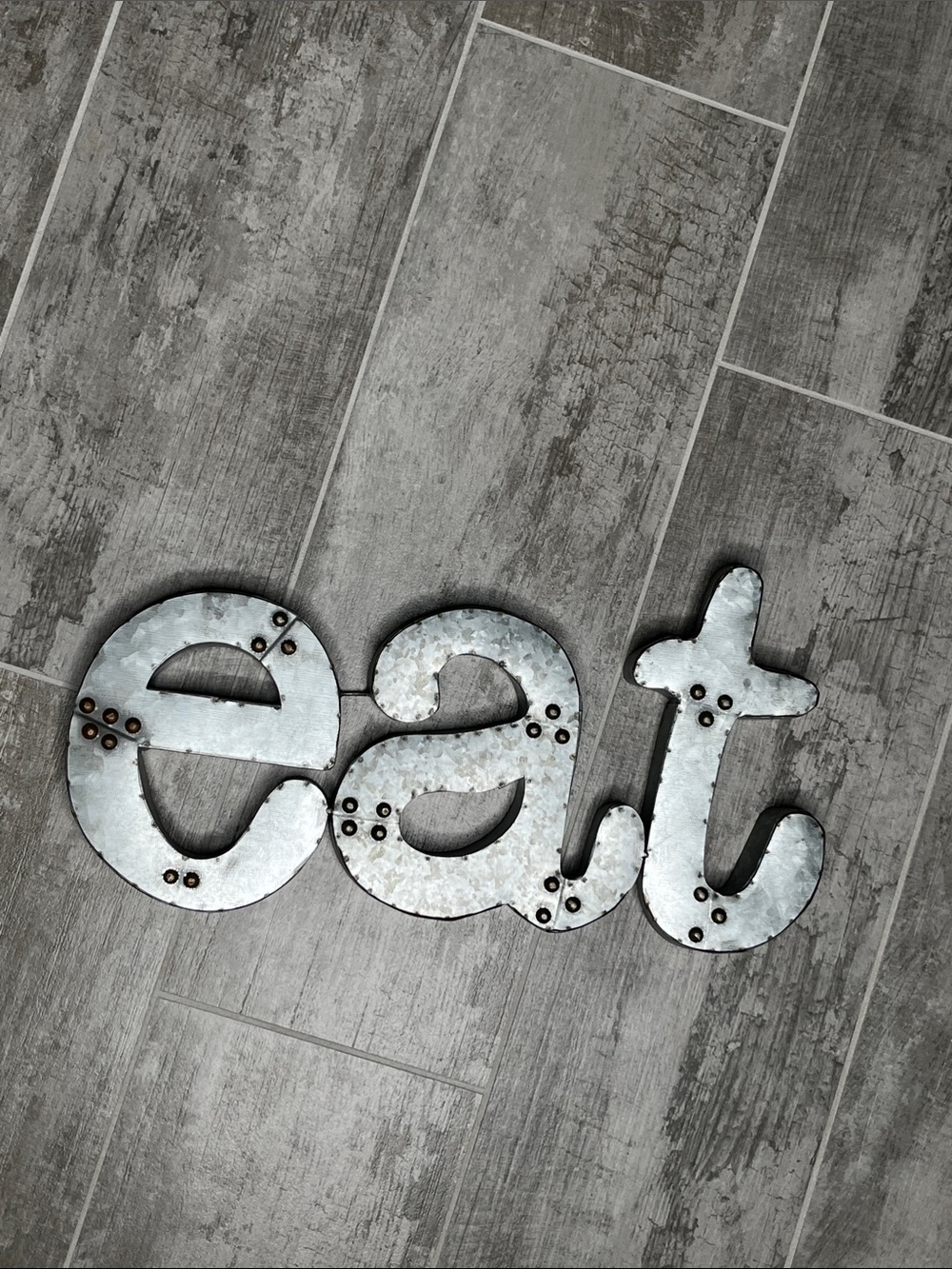 Metal “Eat” Wall Sign - Rustic Silver
